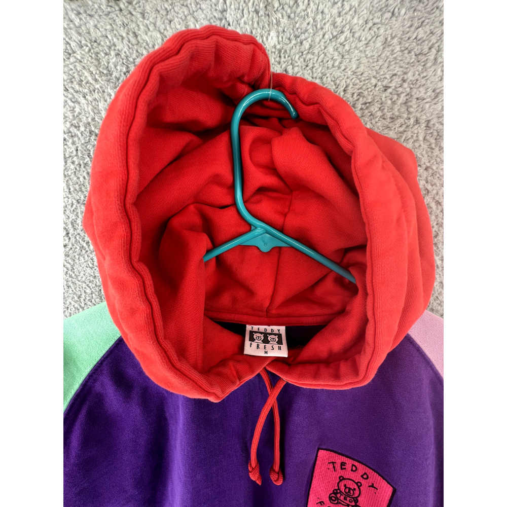 Teddy Fresh Sweater Mens Medium Hoodie Colorblock Purple Yellow Pink Casual READ - Picture 12 of 14